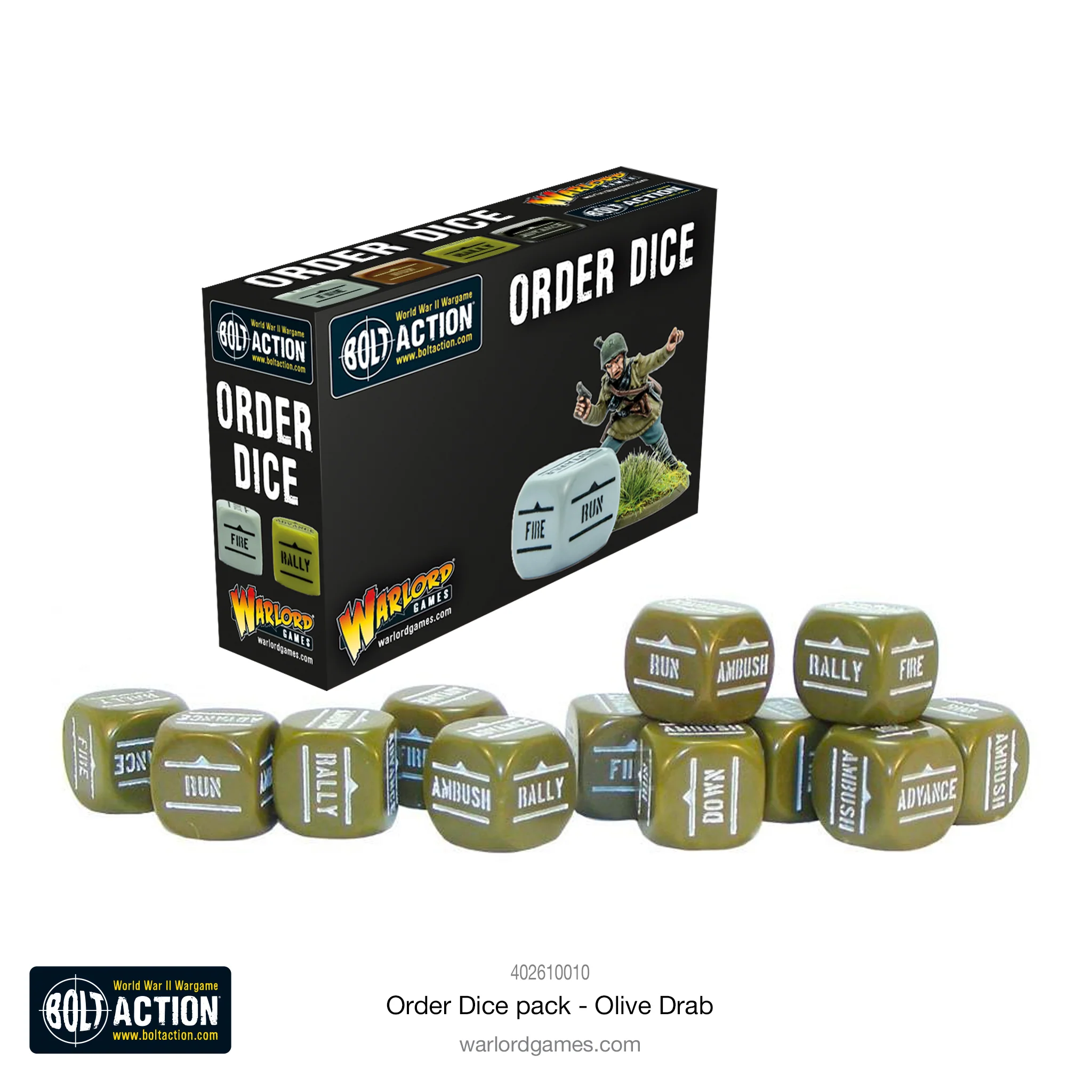 Bolt Action: Orders Dice - Olive Drab (12)